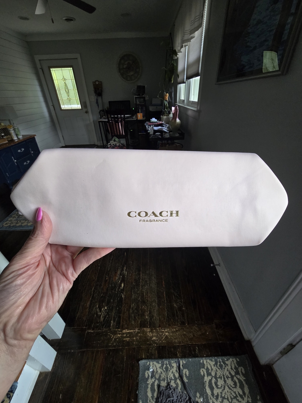 Coach Pale Pink Fragrance Cosmetic Pouch with Gold Logo